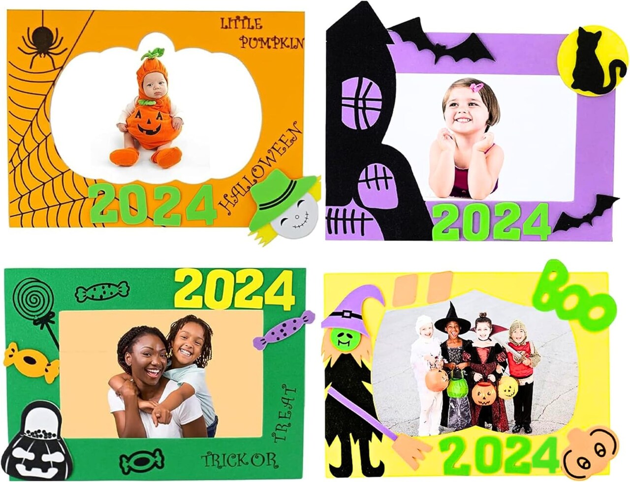 4E’s Novelty Halloween Picture Frame Craft Kit for Kids – 2024 Dated DIY Foam Craft Set, Makes 12 Self-Adhesive 4x6 Photo Frames, Mess-Free Fall Activity for Classroom, Parties, Arts & Crafts at Home